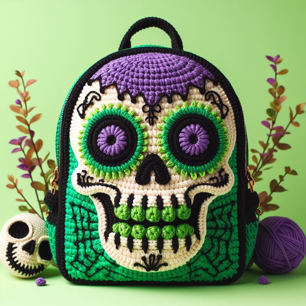 Crochet Sugar Skull Backpack