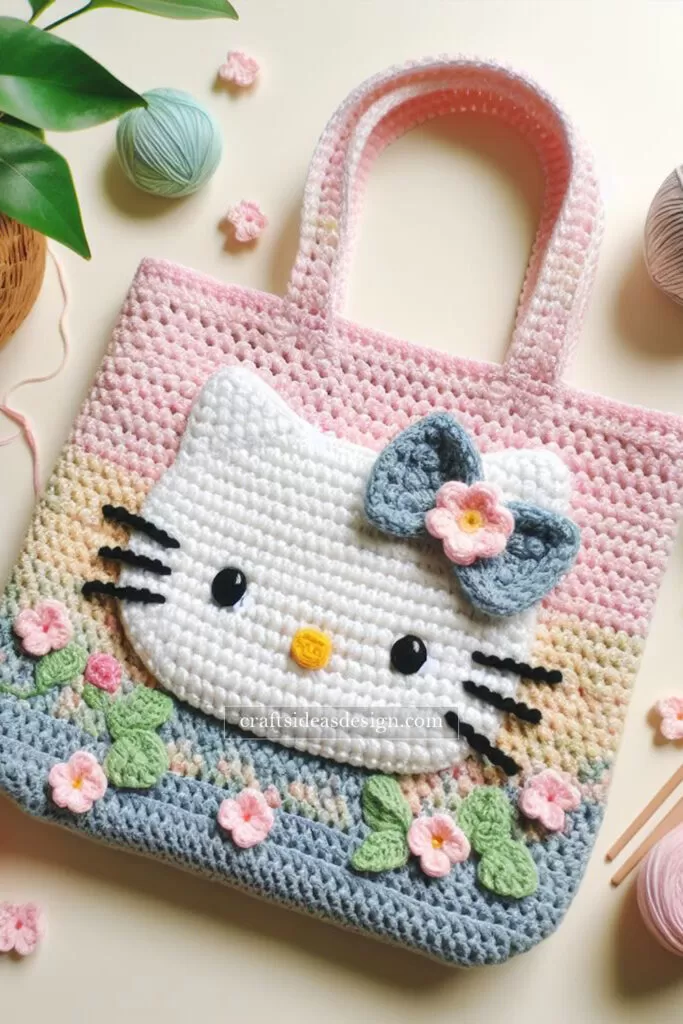 Garden-Inspired Hello Kitty Crochet Tote Bag