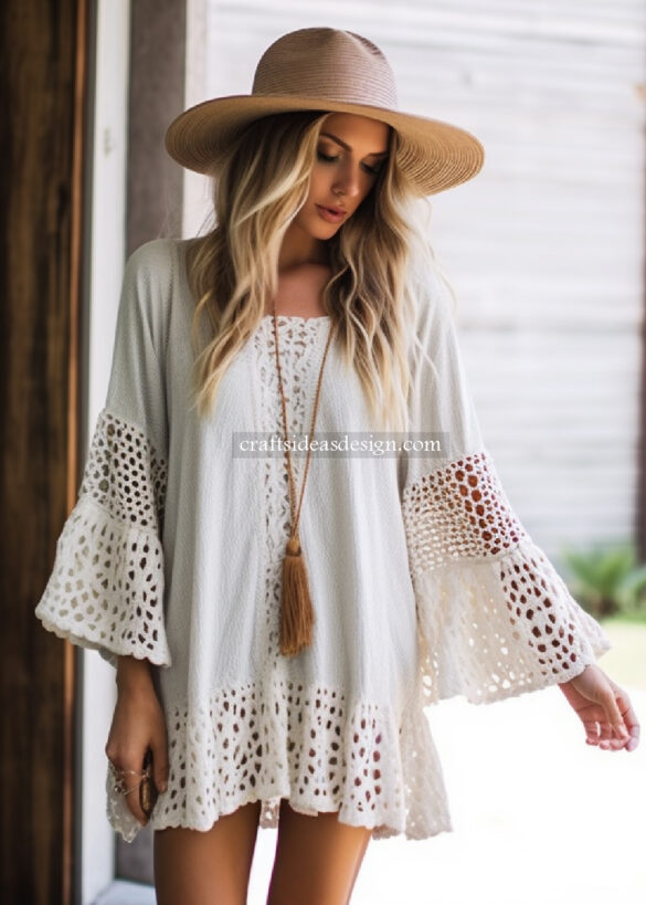 10 Crochet tunic dress with bell sleeves Ideas - Crafts Ideas