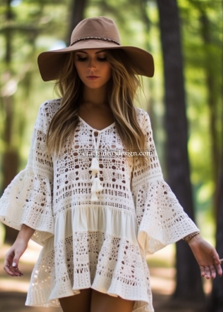 10 Crochet tunic dress with bell sleeves Ideas Crafts Ideas