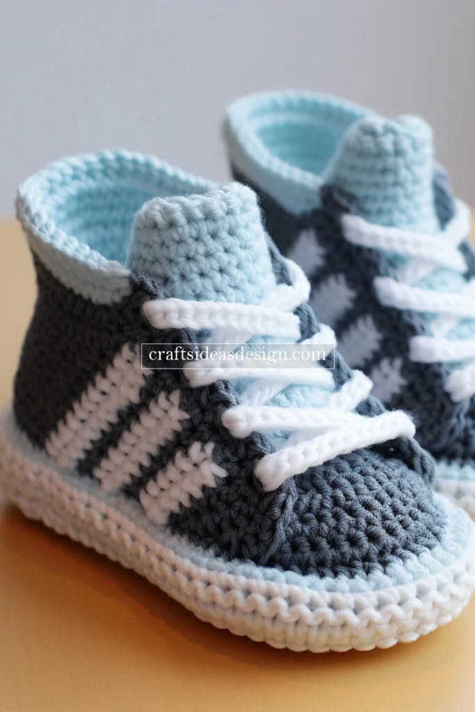 Crocheted Baby Booties by Famous Brands: Nike, Adidas, and Puma