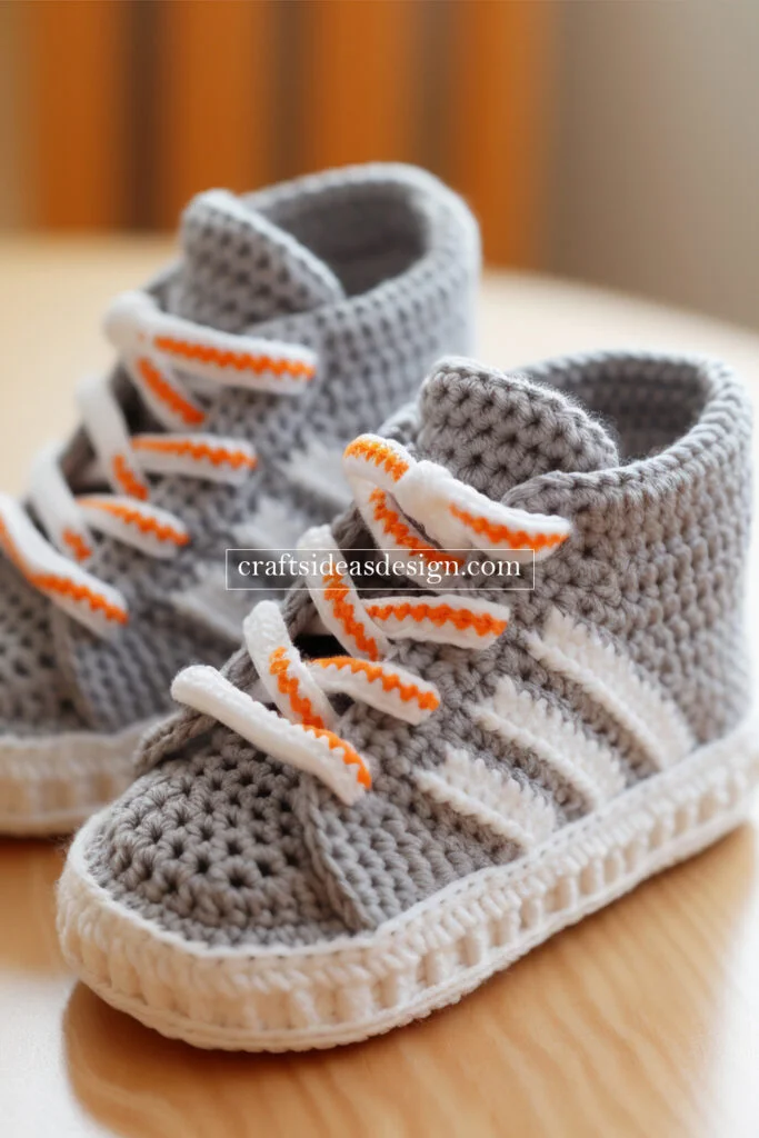 Crocheted Baby Booties by Famous Brands: Nike, Adidas, and Puma