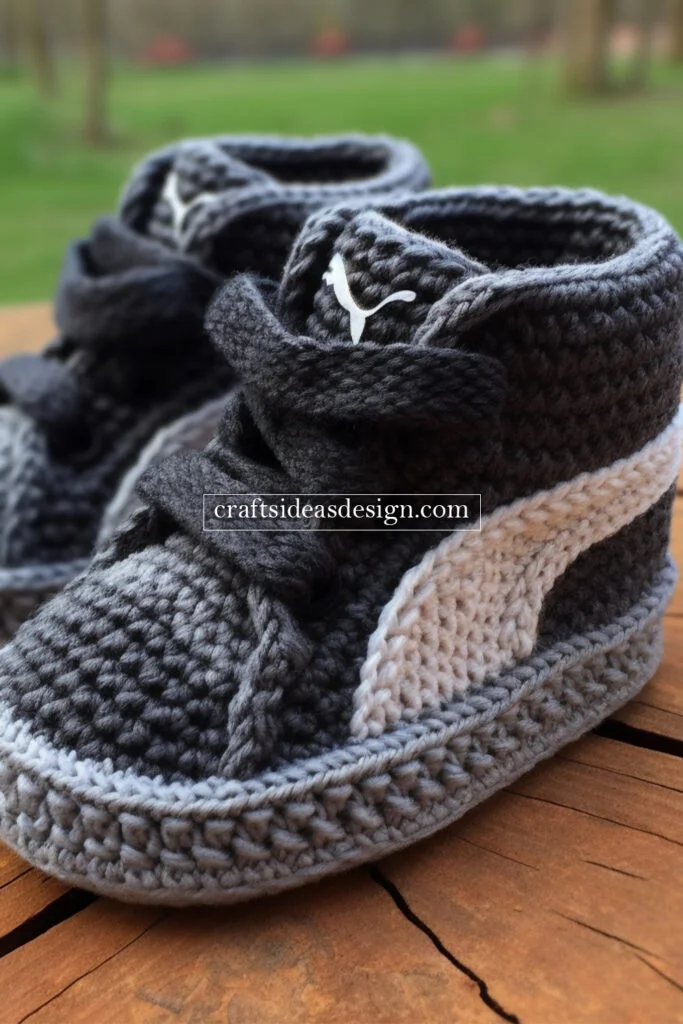 Crocheted Baby Booties by Famous Brands: Nike, Adidas, and Puma