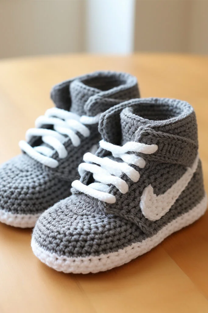 Crocheted Baby Booties by Famous Brands: Nike, Adidas, and Puma