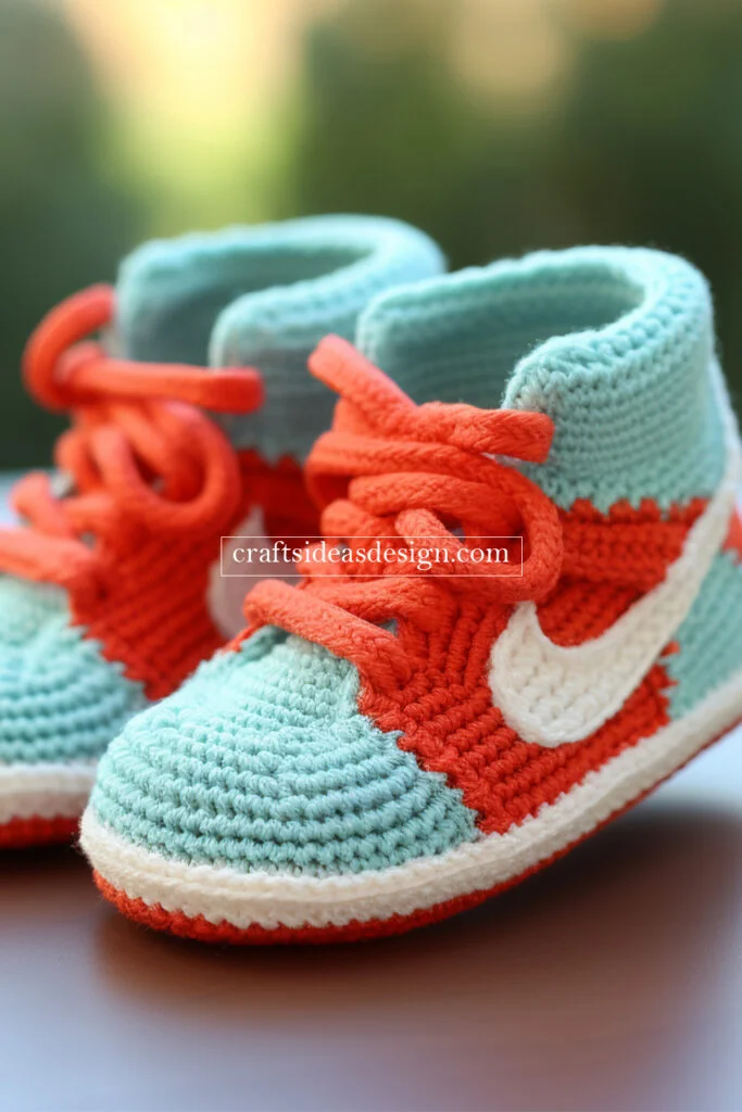 Crocheted Baby Booties by Famous Brands: Nike, Adidas, and Puma