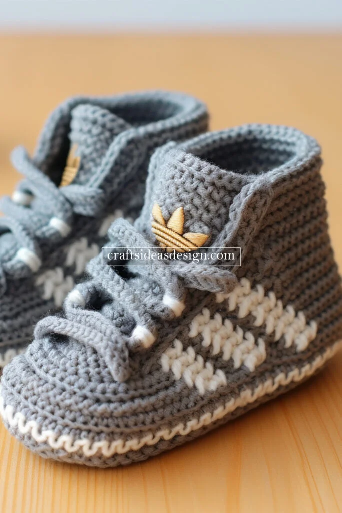 Crocheted Baby Booties by Famous Brands: Nike, Adidas, and Puma