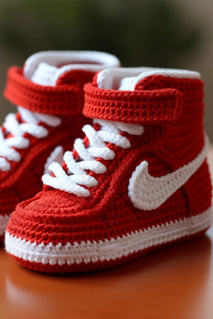 Crocheted Baby Booties by Famous Brands: Nike, Adidas, and Puma