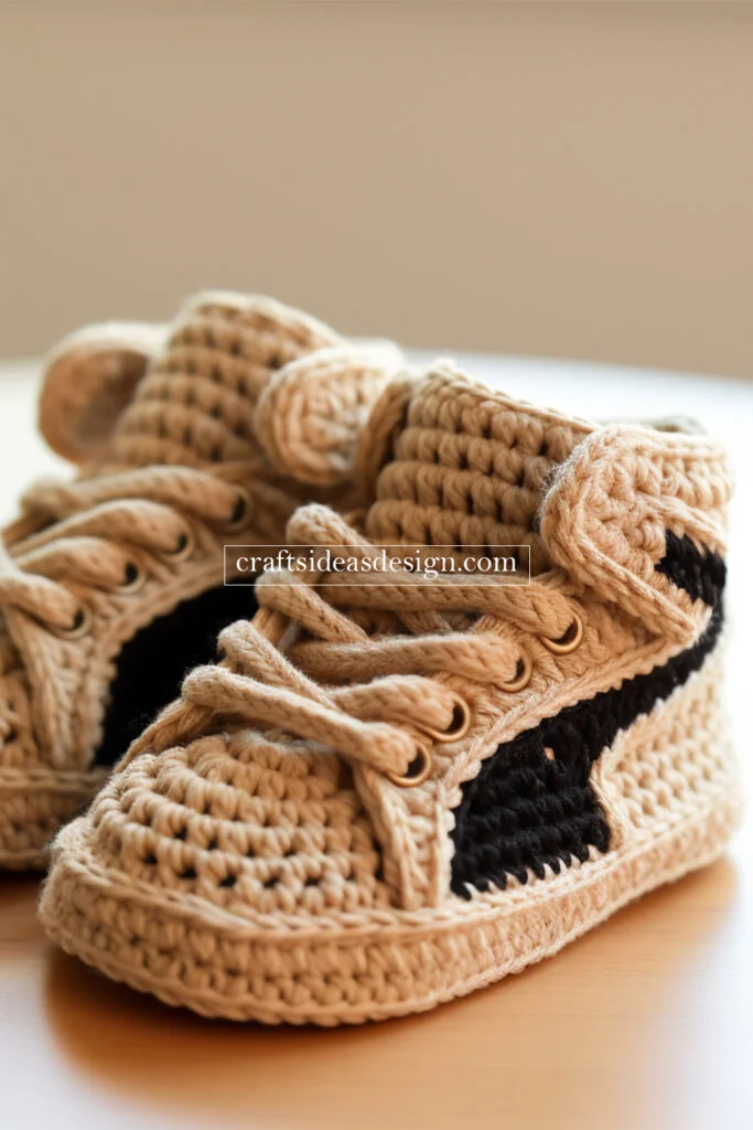 Crocheted Baby Booties by Famous Brands: Nike, Adidas, and Puma