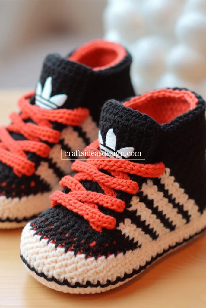Crocheted Baby Booties by Famous Brands: Nike, Adidas, and Puma