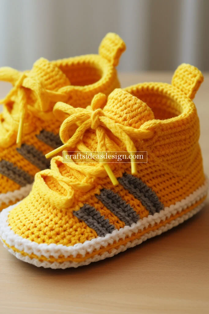 Crocheted Baby Booties by Famous Brands: Nike, Adidas, and Puma