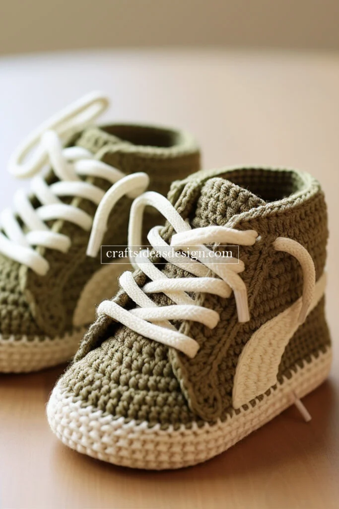 Crocheted Baby Booties by Famous Brands: Nike, Adidas, and Puma