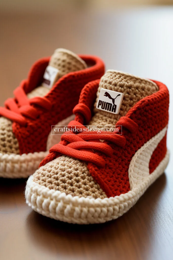 Crocheted Baby Booties by Famous Brands: Nike, Adidas, and Puma