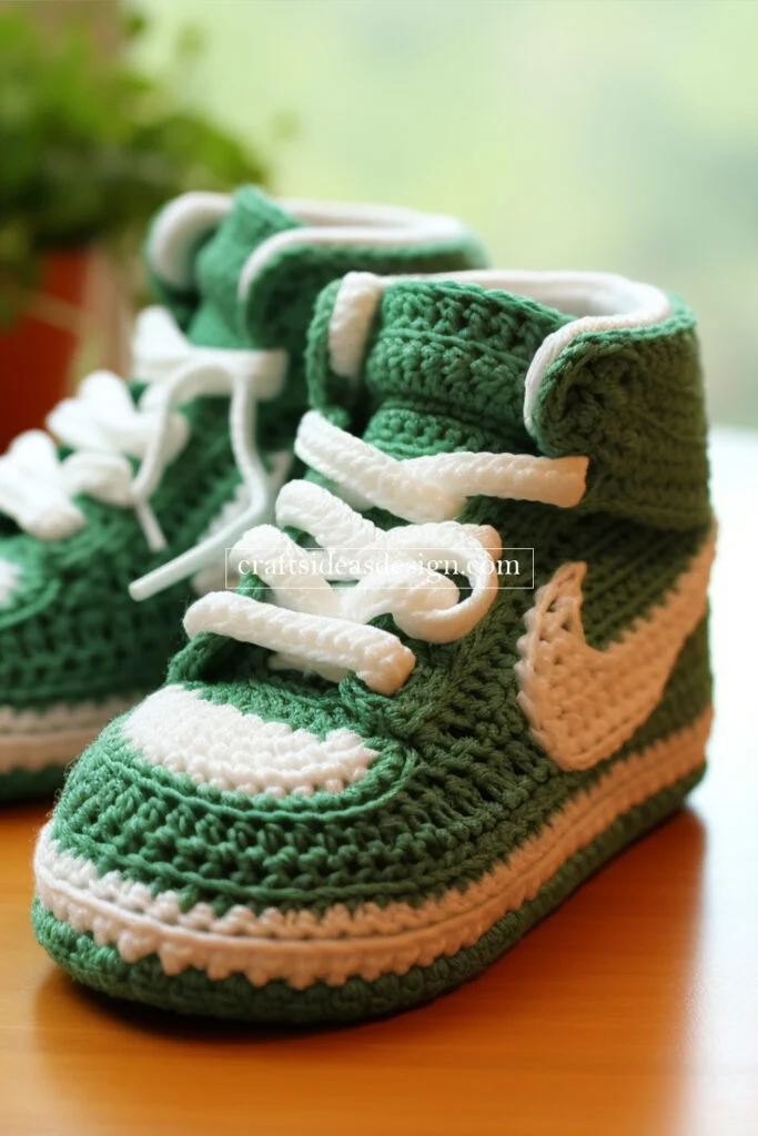 Crocheted Baby Booties by Famous Brands: Nike, Adidas, and Puma
