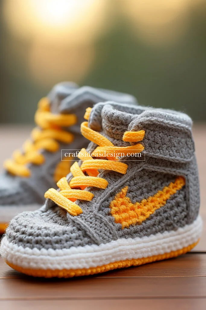Crocheted Baby Booties by Famous Brands: Nike, Adidas, and Puma