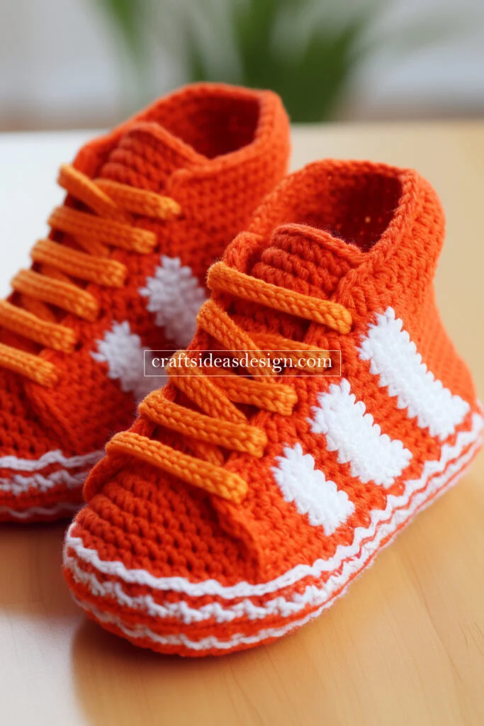 Crocheted Baby Booties by Famous Brands: Nike, Adidas, and Puma