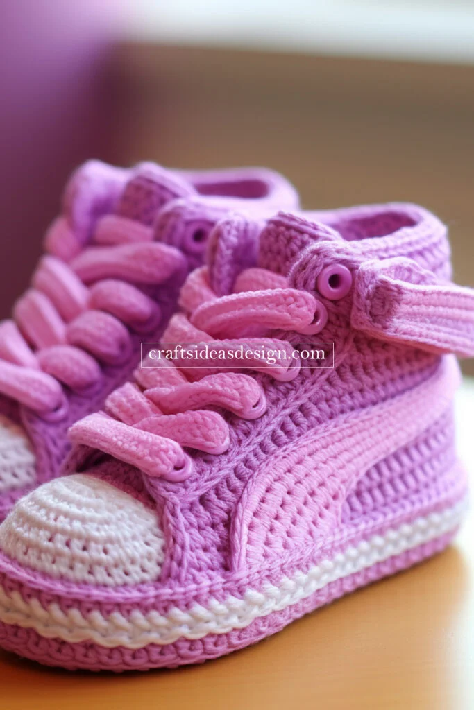 Crocheted Baby Booties by Famous Brands: Nike, Adidas, and Puma