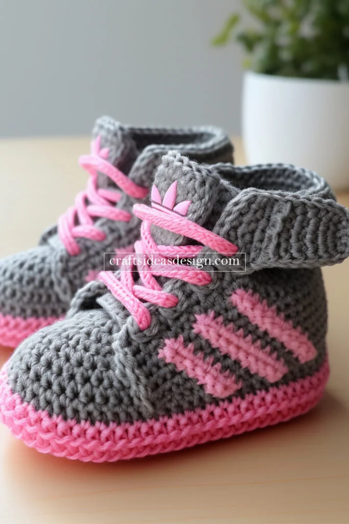 Crocheted Baby Booties by Famous Brands: Nike, Adidas, and Puma