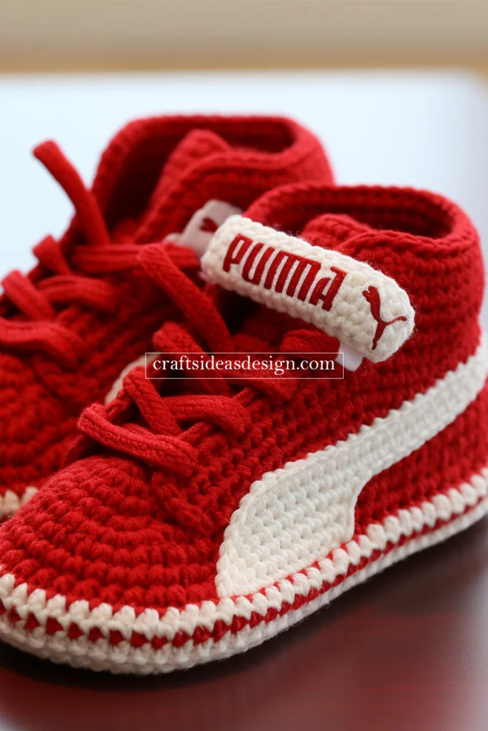 Crocheted Baby Booties by Famous Brands: Nike, Adidas, and Puma
