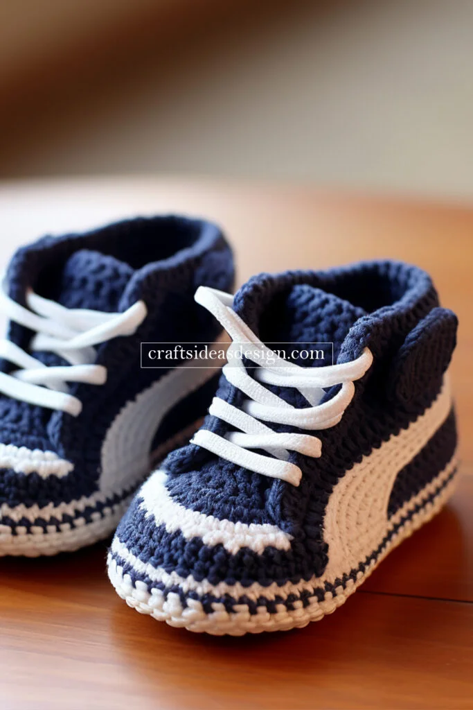 Crocheted Baby Booties by Famous Brands: Nike, Adidas, and Puma