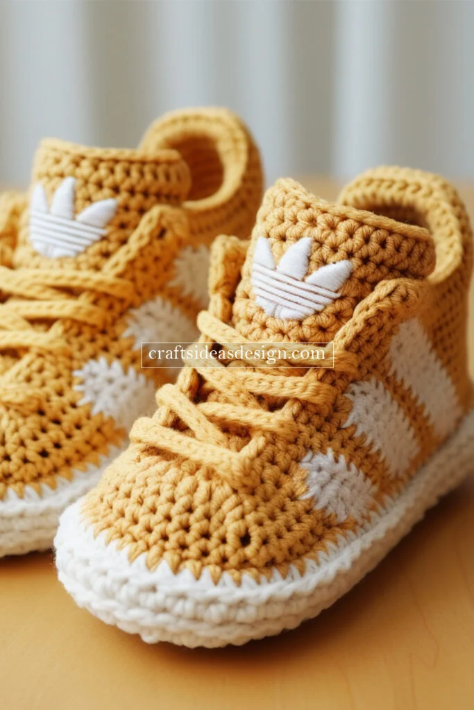 Crocheted Baby Booties by Famous Brands: Nike, Adidas, and Puma