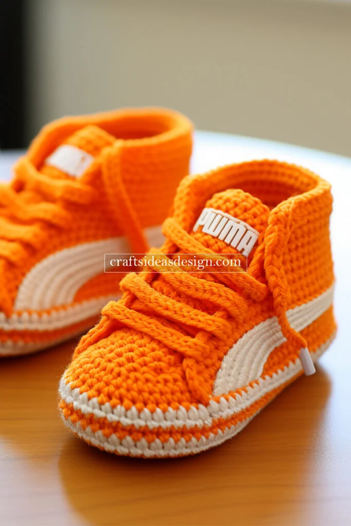 Crocheted Baby Booties by Famous Brands: Nike, Adidas, and Puma