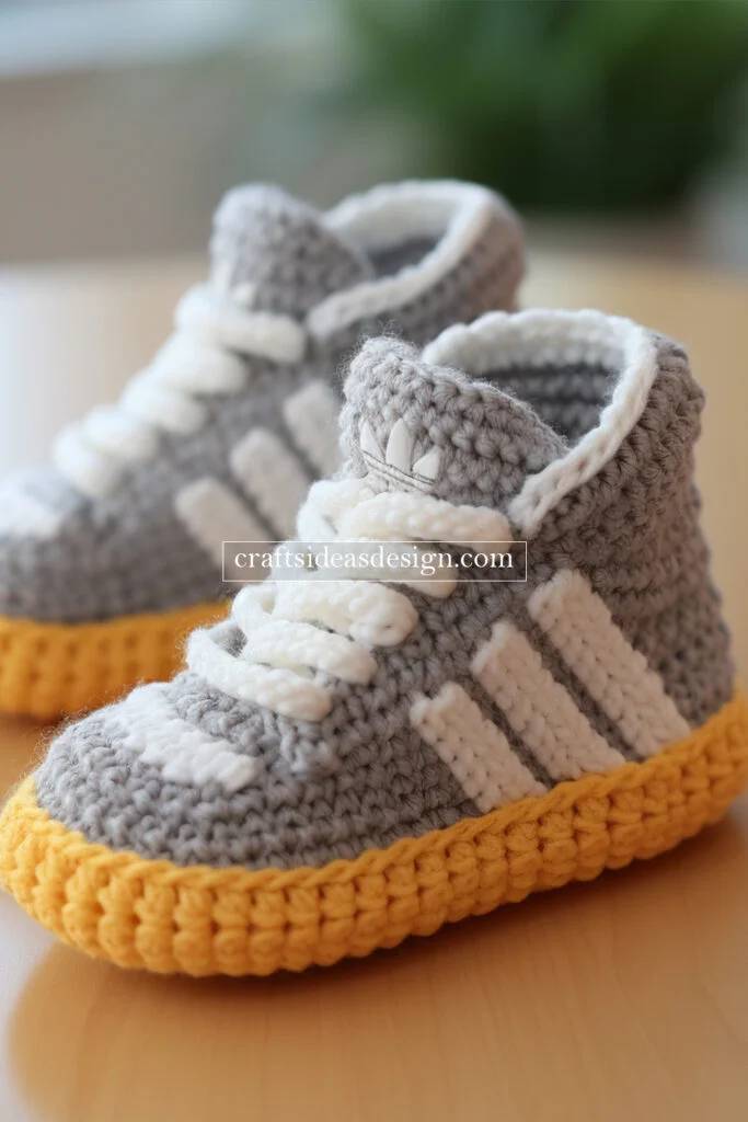 Crocheted Baby Booties by Famous Brands: Nike, Adidas, and Puma