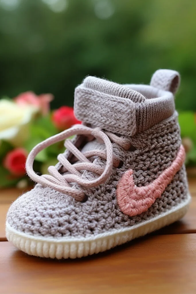 Crocheted Baby Booties by Famous Brands: Nike, Adidas, and Puma