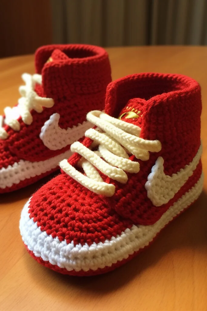 Crocheted Baby Booties by Famous Brands: Nike, Adidas, and Puma