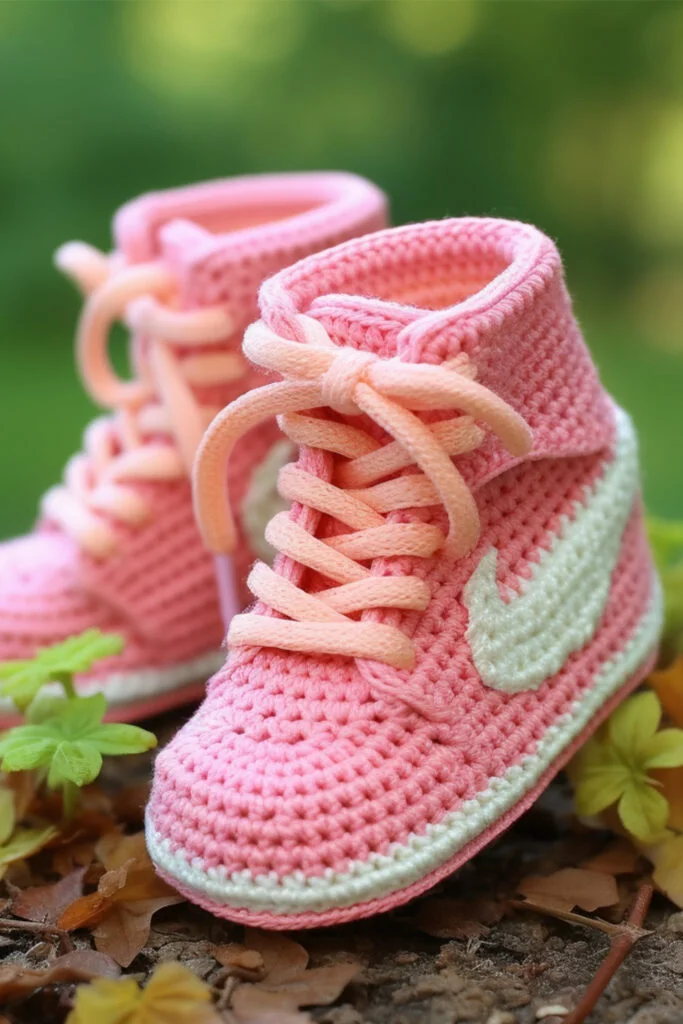 Crocheted Baby Booties by Famous Brands: Nike, Adidas, and Puma