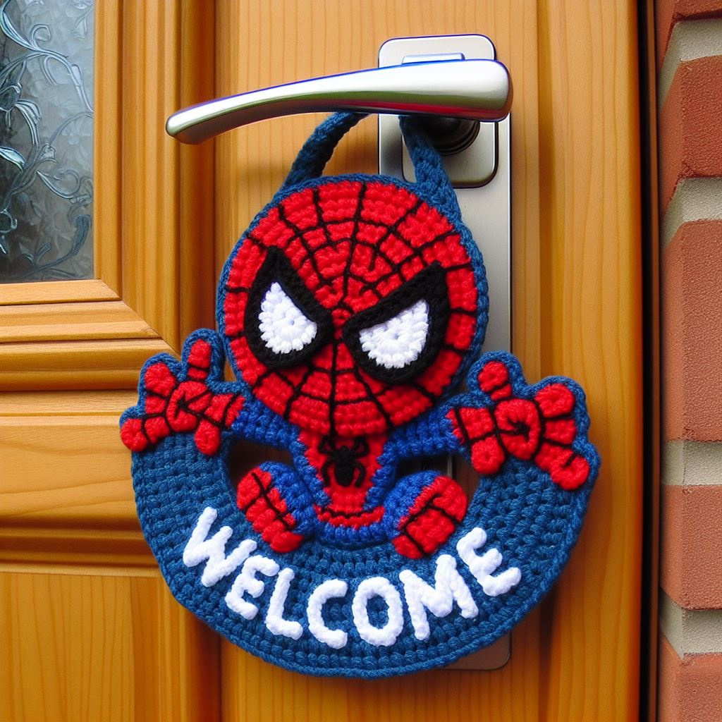 Crocheted Spider-Themed Welcome Sign