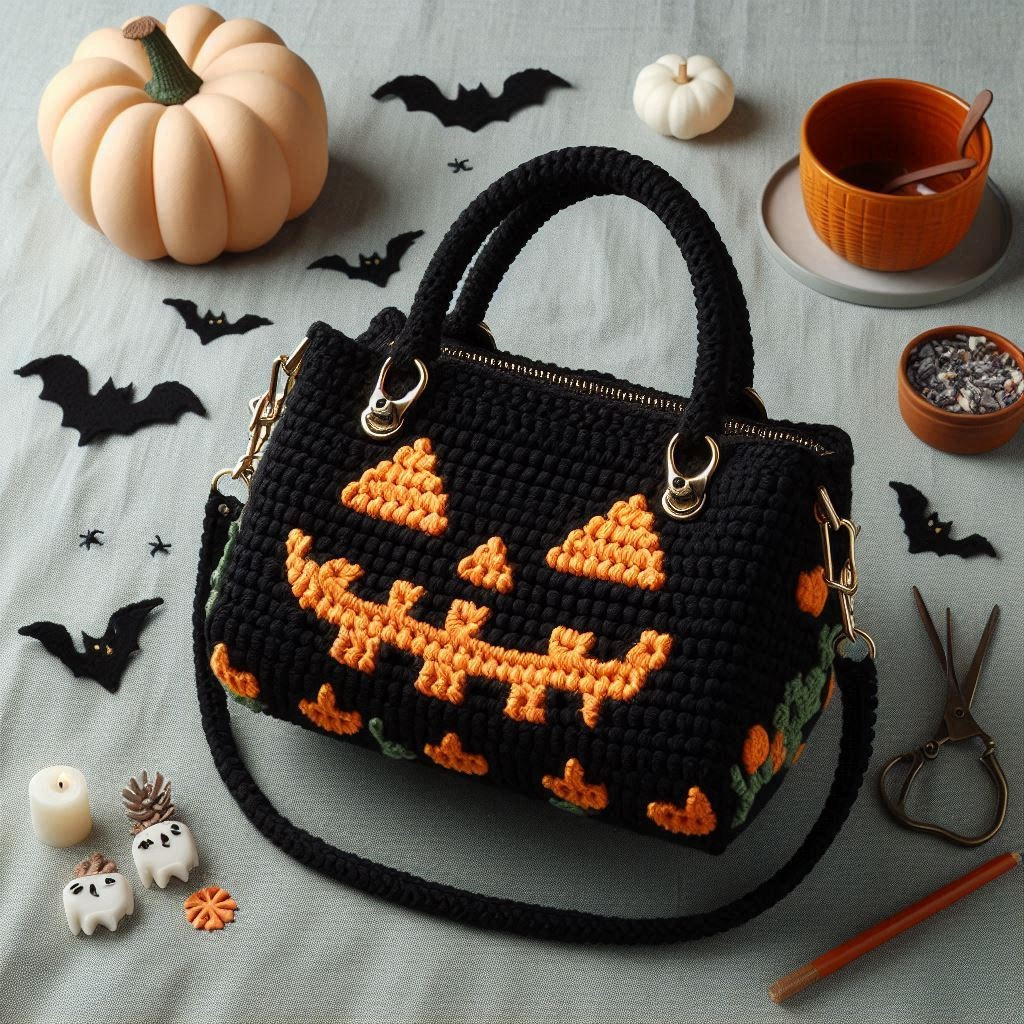 Halloween Crochet Bag Jack-o'-Lantern