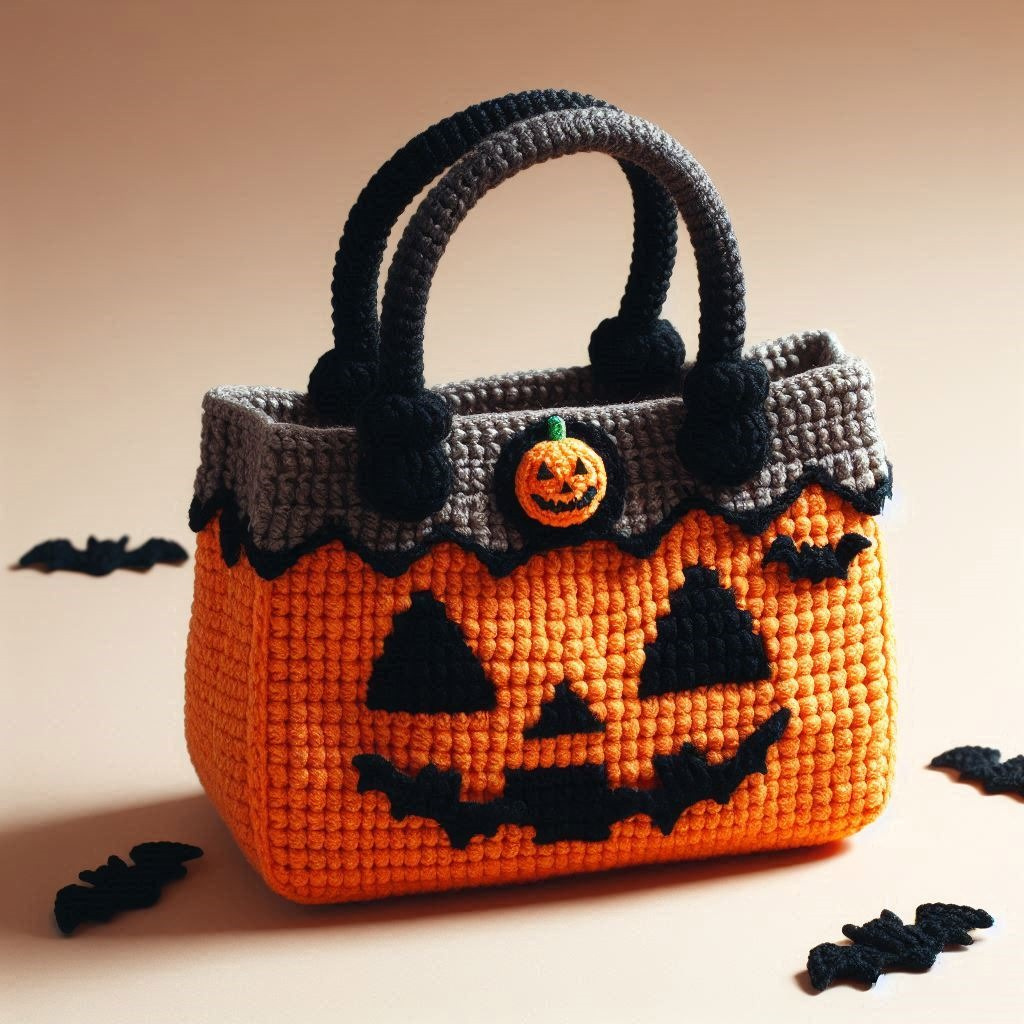 Halloween Crochet Bag Spooky Jack-o'-Lantern Design