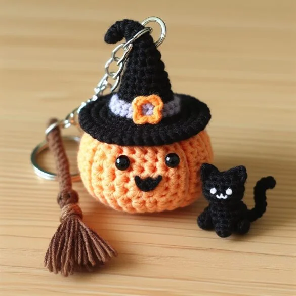 Halloween pumpkin keychain crochet