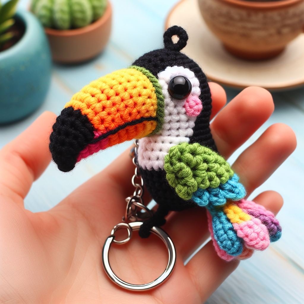 Vibrant Crochet Toucan Keychain Tropical Flair Accessory