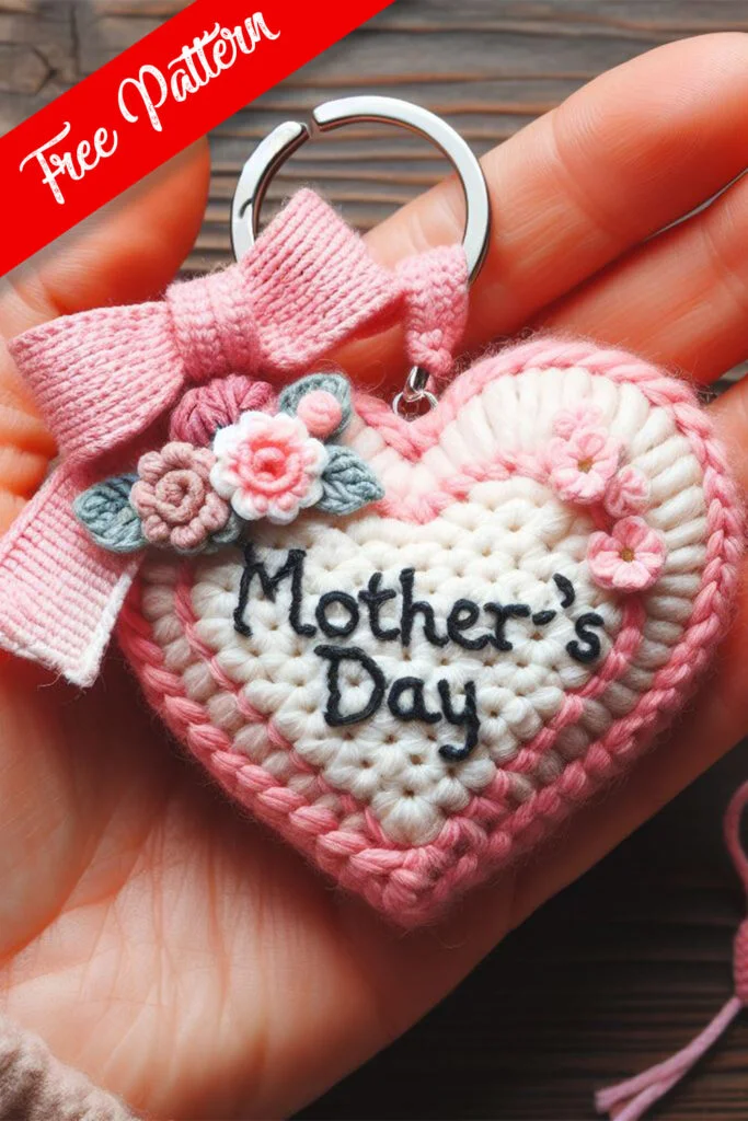 Crocheted Mother's Day Heart Keychain