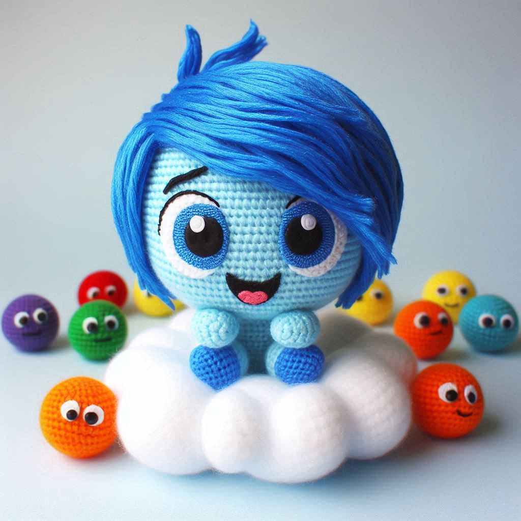 Amigurumi Blue Crochet Doll on a Cloud