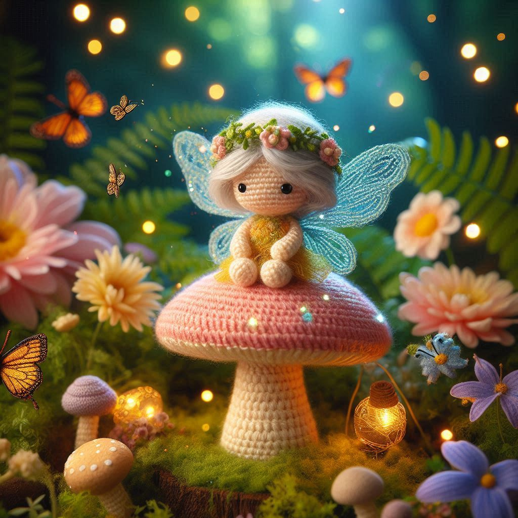 Amigurumi fairy doll with mushroom