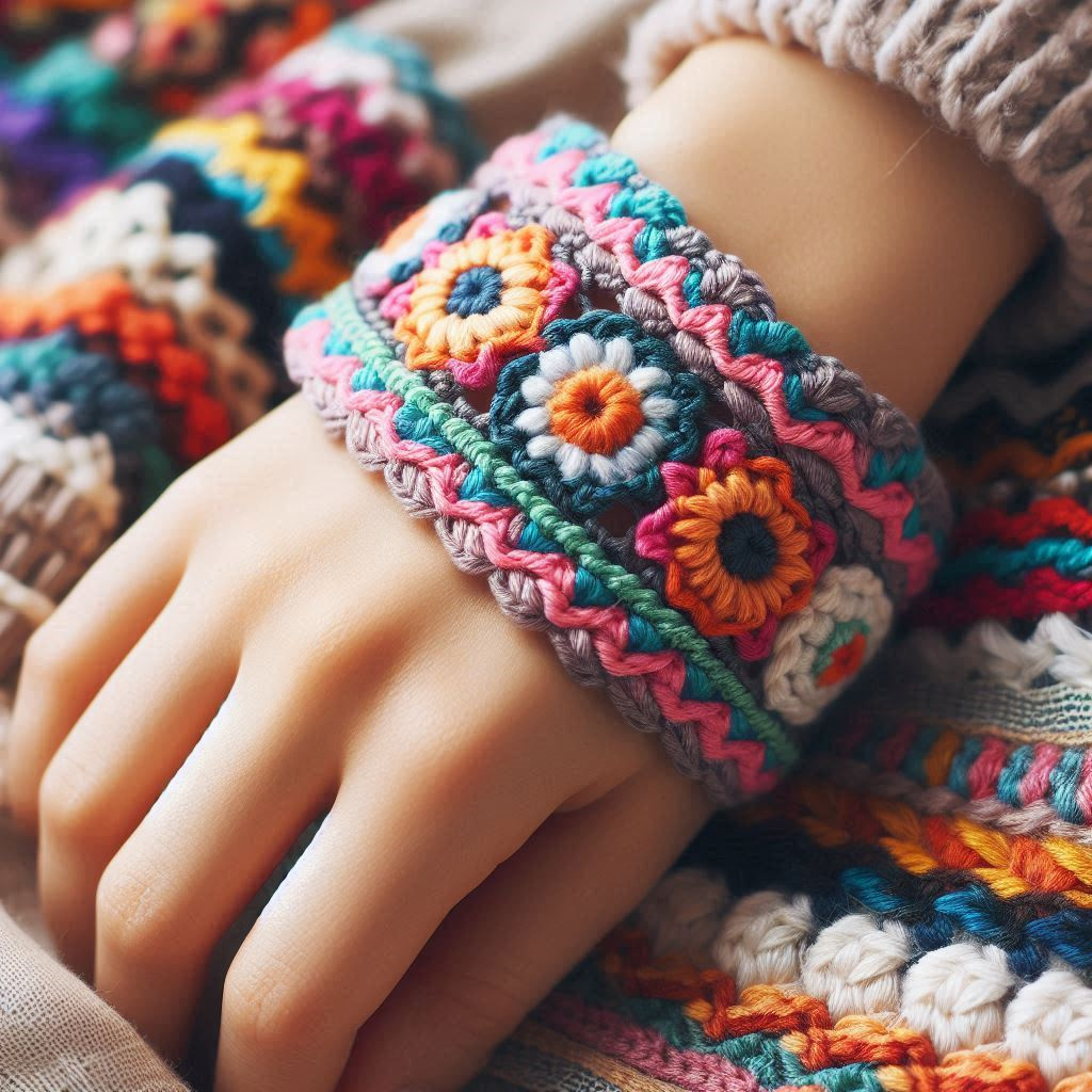 Colorful Crocheted Flower Bracelet