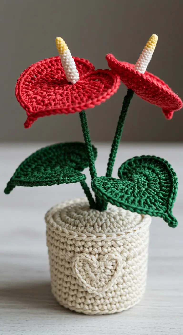 Crochet Flower Anthurium With Glossy Red Spathes
