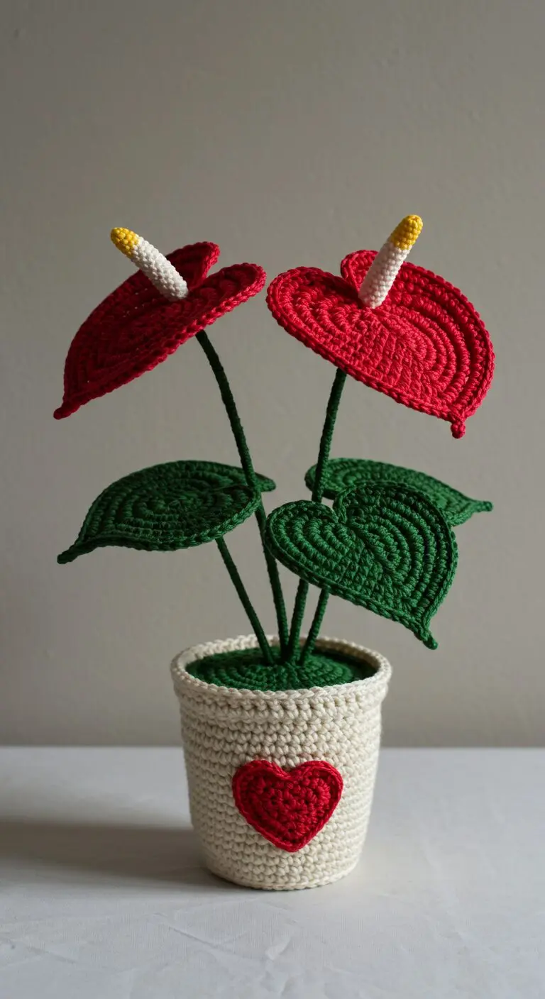 Crochet Flower Anthurium With Glossy Red Spathes