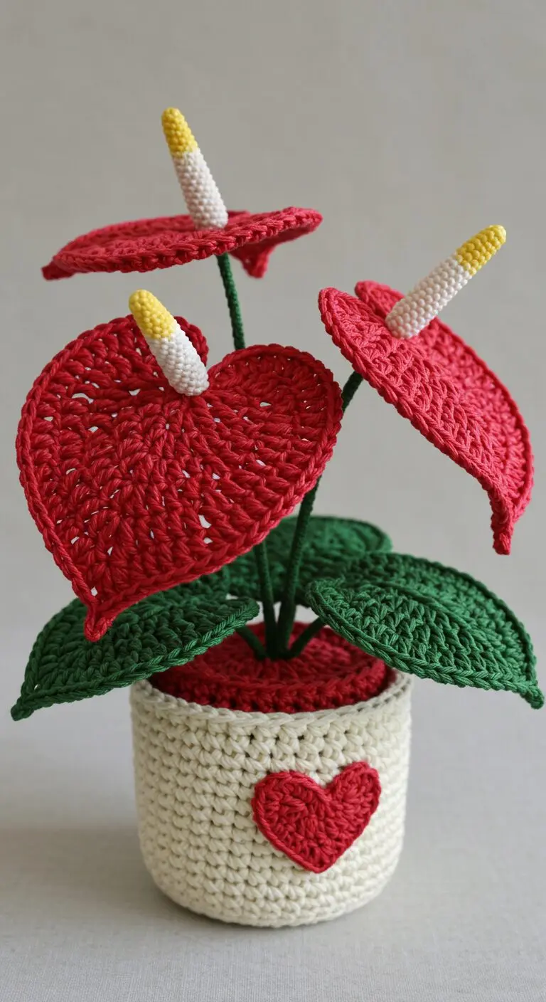 Crochet Flower Anthurium With Glossy Red Spathes