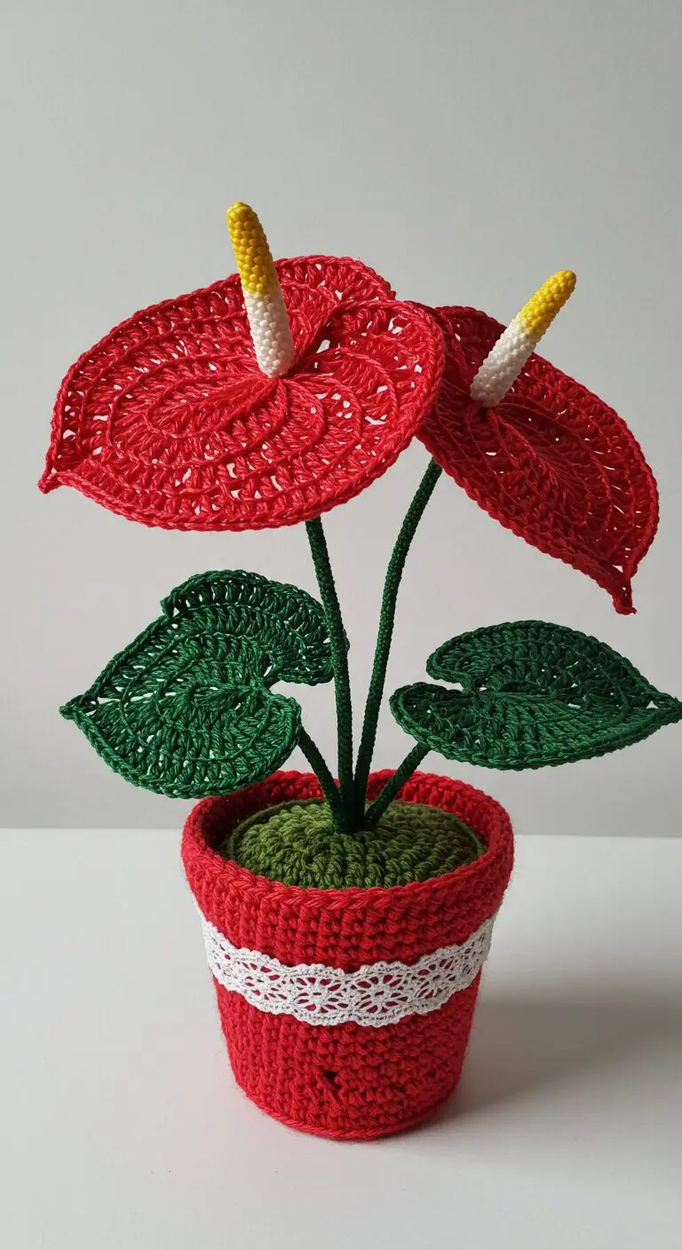 Crochet Flower Anthurium With Glossy Red Spathes