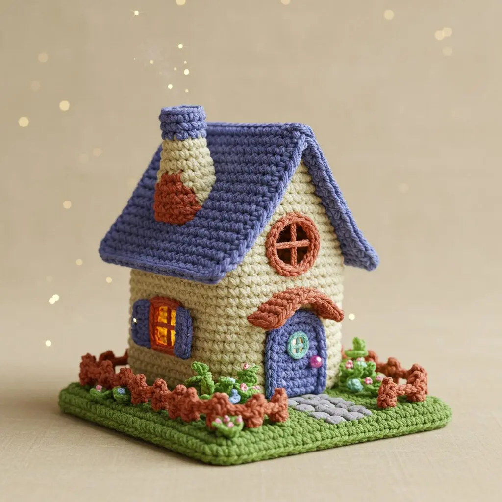 Blue Crochet Mini House With Chimney 6 2