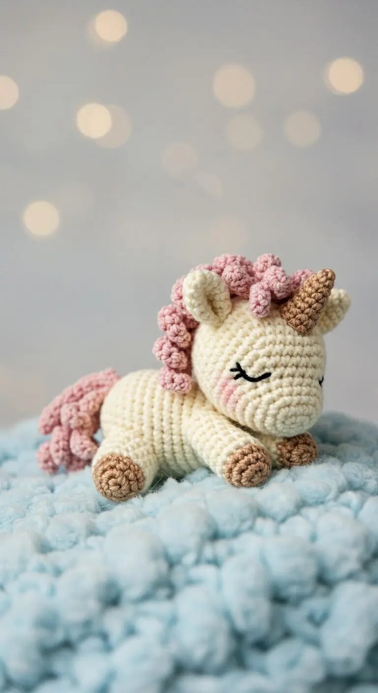 Blush Crochet Unicorn With Curled Mane5