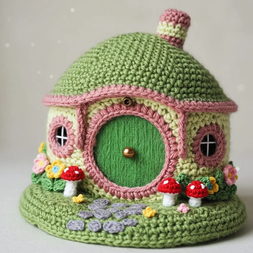 Green Crochet Mini House With Round Door 5 2