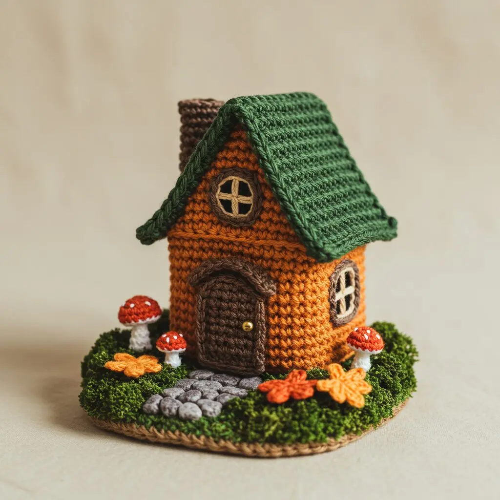 Orange Crochet Mini House With Garden Path 3