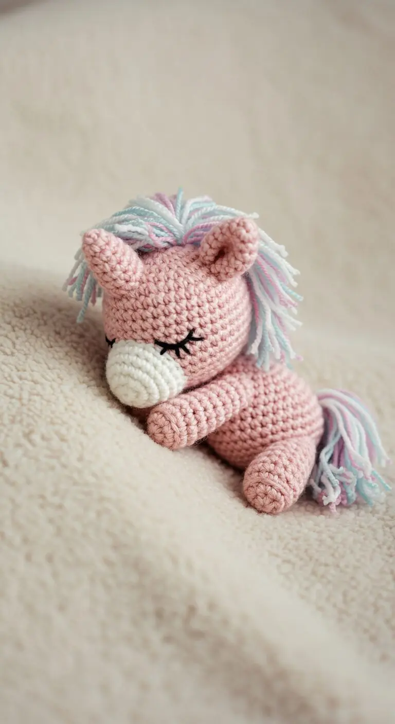 Pink Crochet Unicorn With Soft Mane2