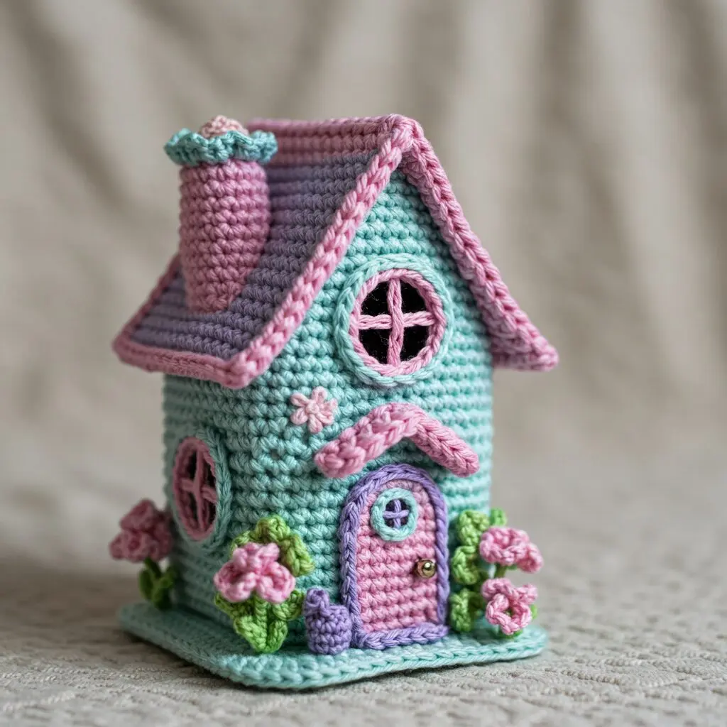 Purple Crochet Mini House With Pastel Accents 7 2
