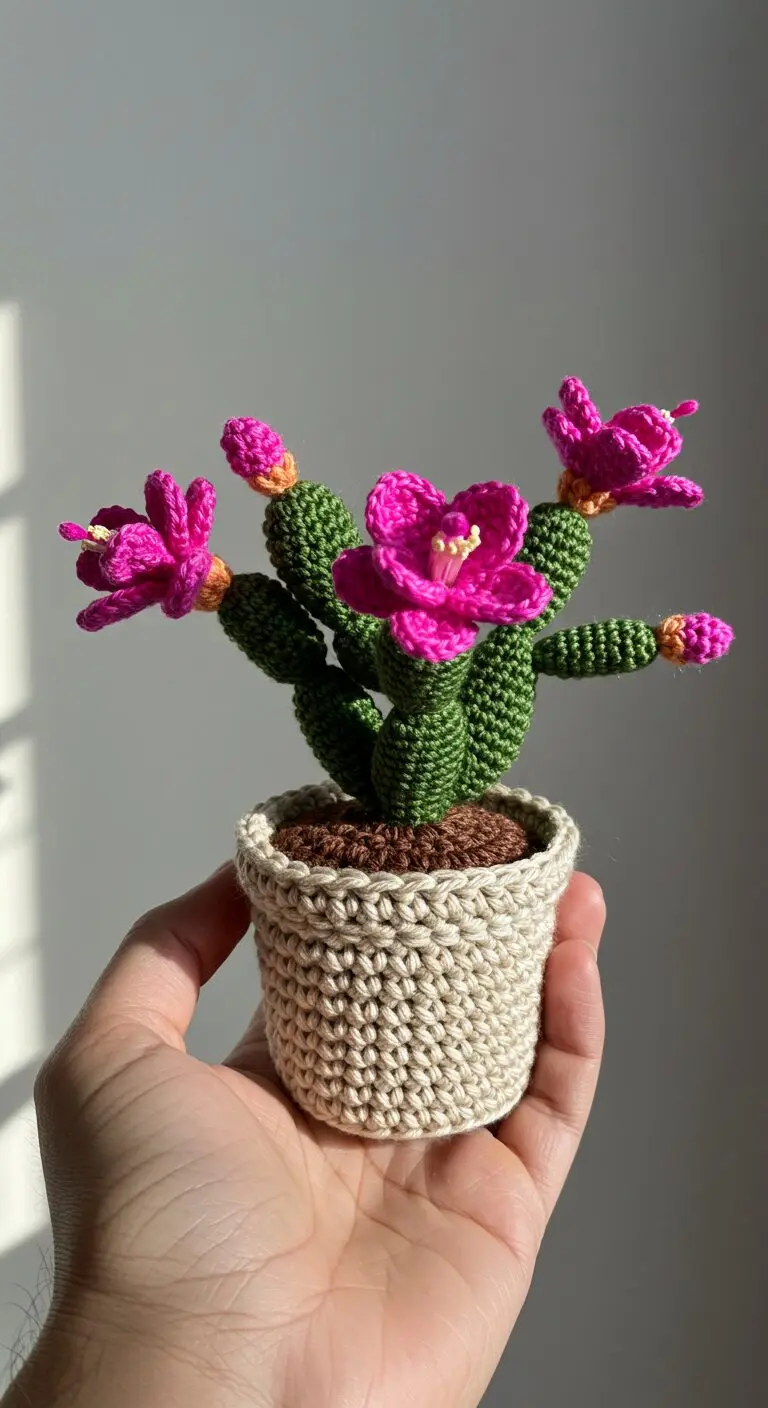 Classic Crochet Christmas Cactus In Cream Pot