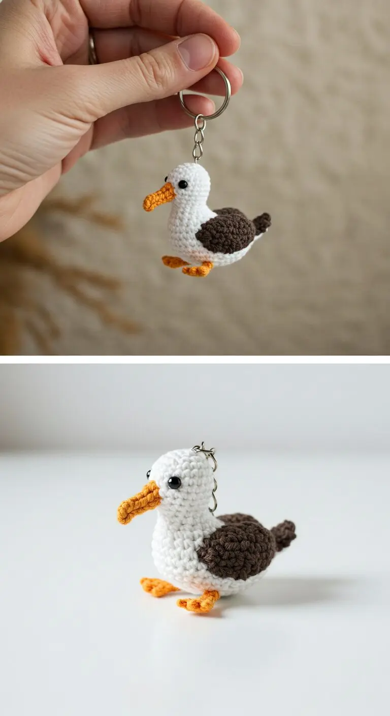 Mini Keychain Albatross Crochet Bird